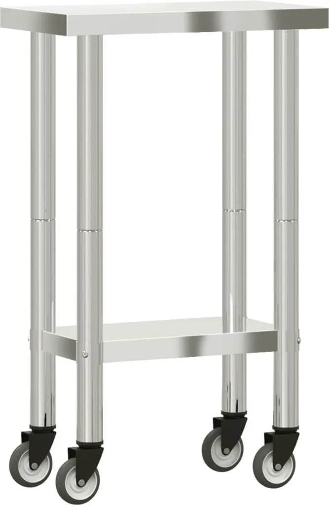 Table de travail compacte en acier inoxydable avec étagère et roues - 7