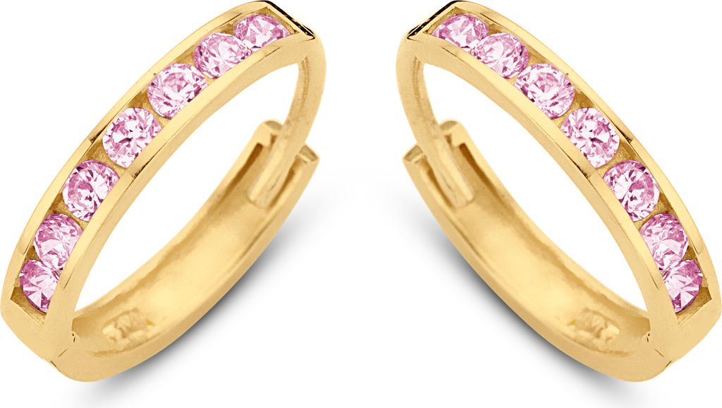 New Bling 9NBG-0586 Gouden Oorringen met Zirkonia Steentjes - Roze - 11x1,9mm - 14 Karaat - Goud