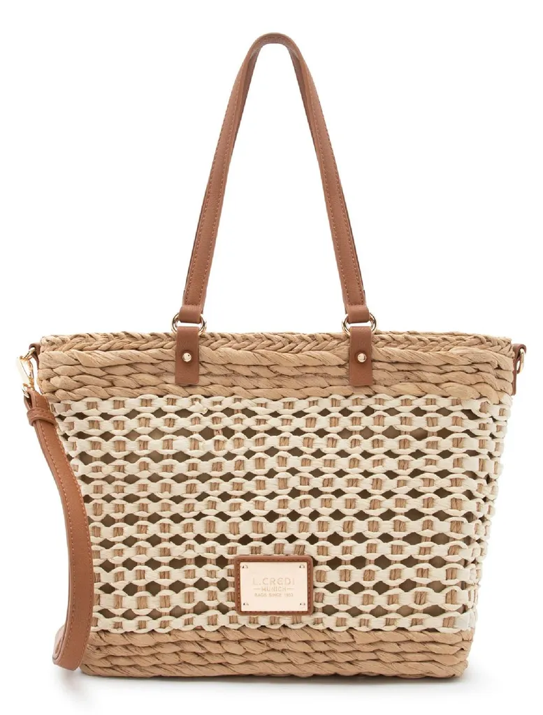 Sac shopper de cours et bureau Romina L.CREDI beige et blanc