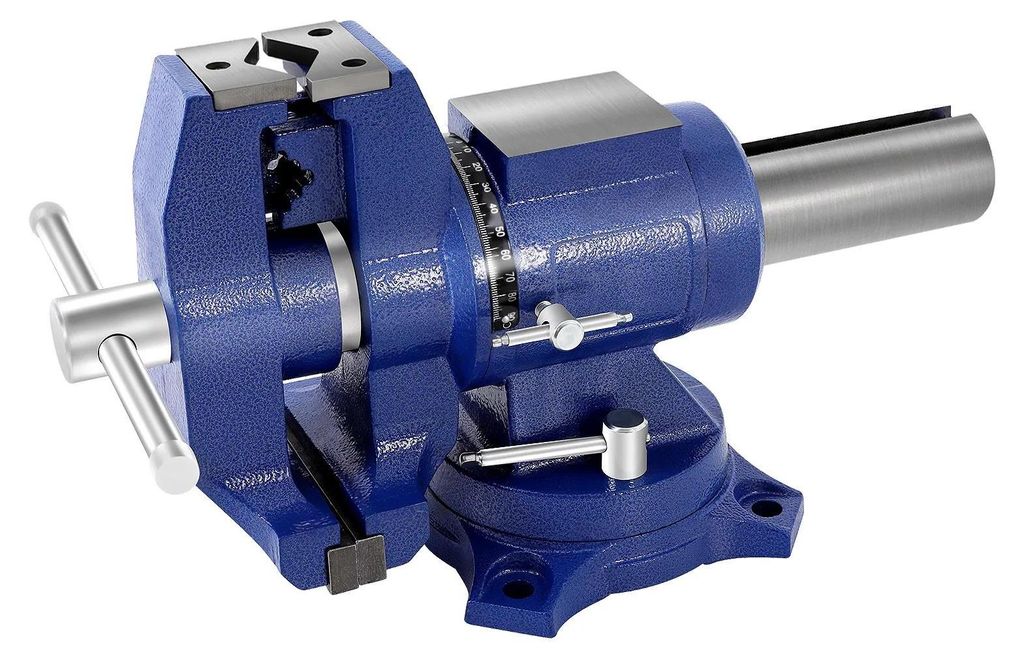 Schraubstock - 12,7 cm Backenbreite - Schwerlast - Sphäroguss - 360° Drehbasis - Für Holz & Metall - Blau