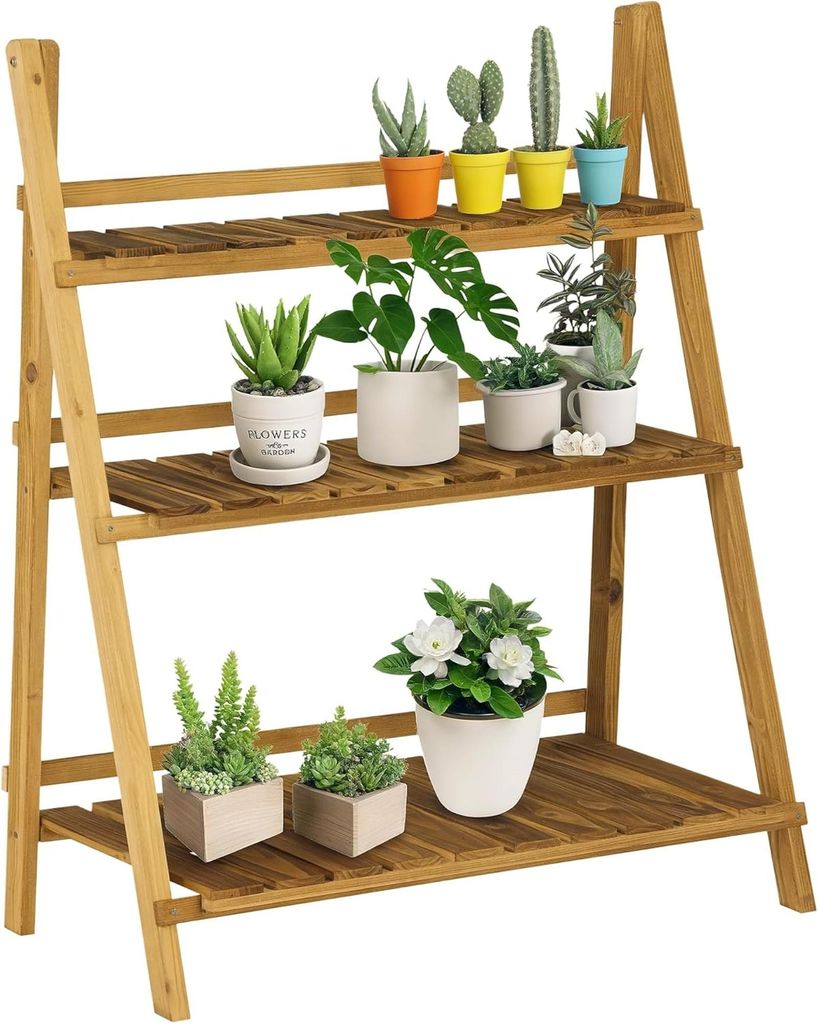 Pflanzenständer 3-Etagen klappbar 93 cm Tannenholz Blumentreppe Dunkelbraun
