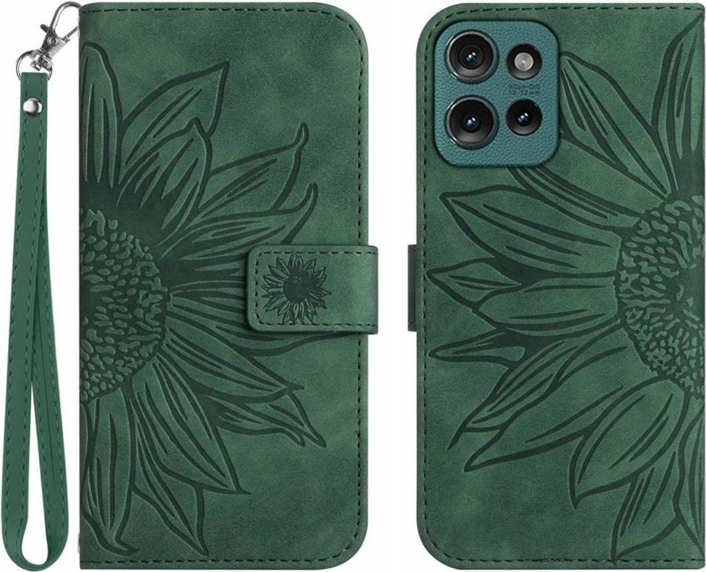 Motorola Edge 50 Neo Hülle - Coverup Sonnenblume Klapphülle mit Schlüsselband - Grün