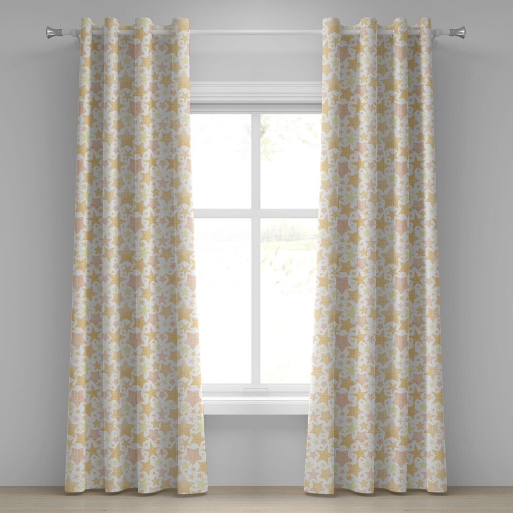 ABAKUHAUS Sterne Ösenvorhang, Abstraktes Muster von Sternen mit Linien Vintage himmlischen Körper-Schattenbildern, Dekorative 2-Panel-Fenstervorh...