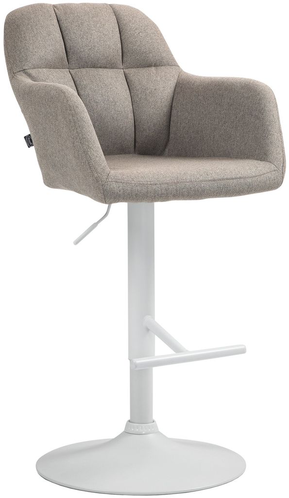 CLP Barhocker Natoma Stoff I Thekenhocker für Bar mit Gepolsterter Sitzfläche Farbe:taupe;Material Gestell:Metall matt weiss