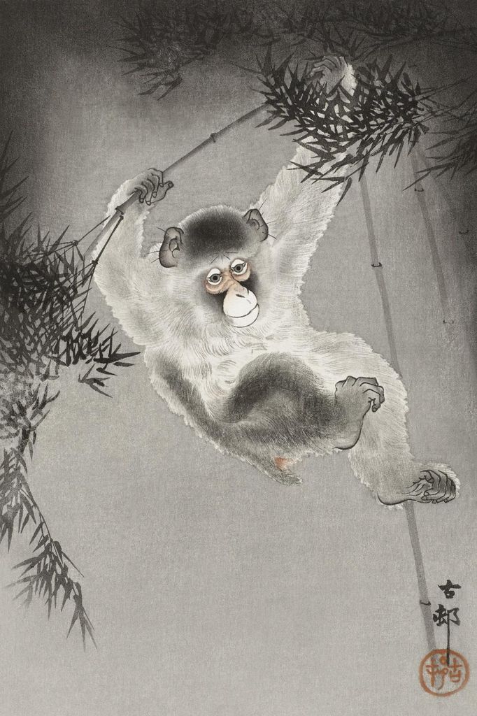 Plakat 40x60cm Affe, Japanischer Vintage Koson für das Wohnzimmer