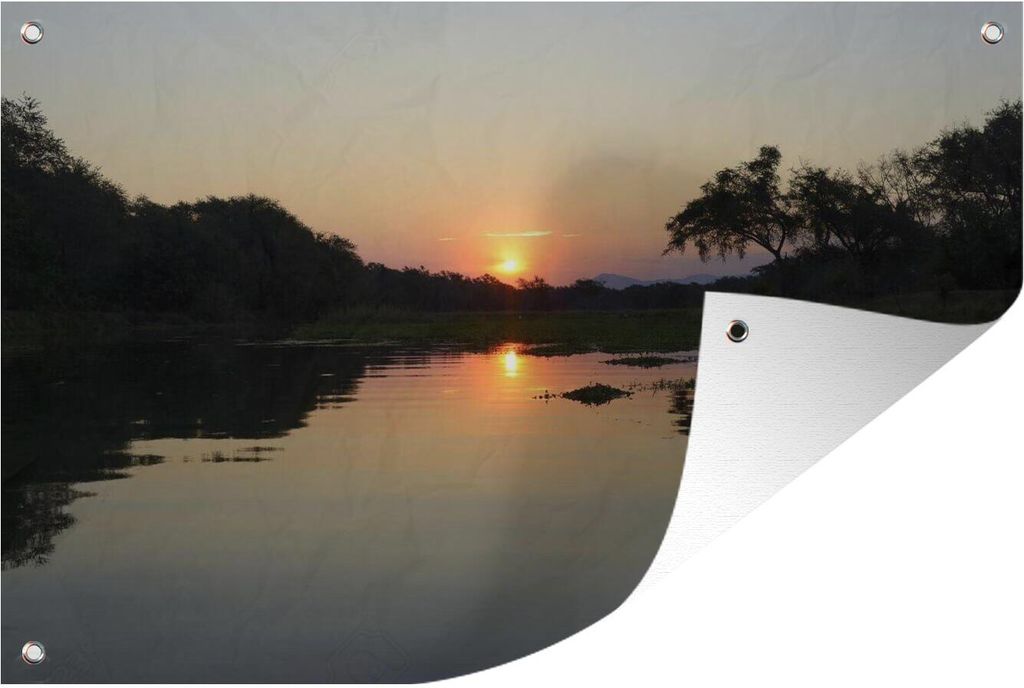 MuchoWow 120x80 cm Outdoor-Poster Gartendeko Sichtschutz Garten Poster für den Garten Sonnenuntergang am Sambesi-Fluss im Lower Zambezi National...