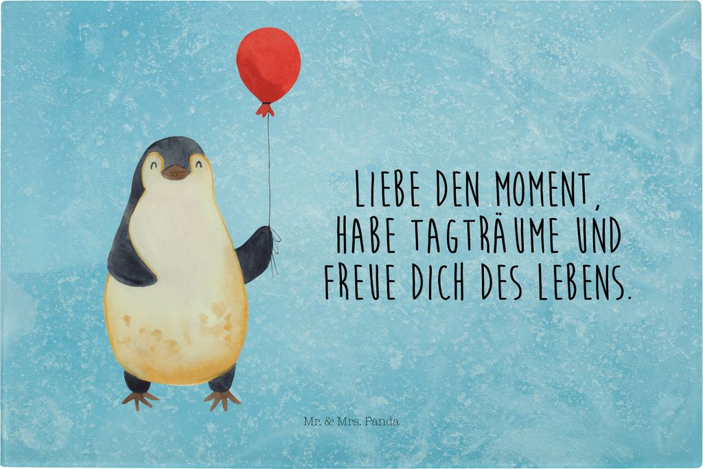 Mr. & Mrs. Panda Schneidebrett Aus Glas Pinguin Luftballon - Eisblau - Geschenk, Glasbrettchen, Geschenkidee, Beste Freundin, Liebe, schneidbrett, ...