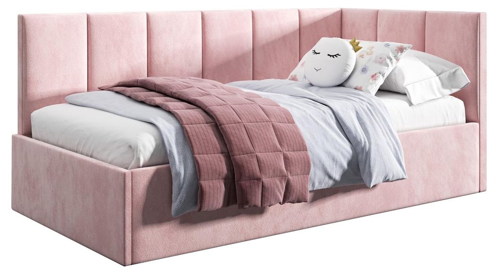 Łóżko młodzieżowe 100x200 cm - z pojemnikiem - Różowe- Zdjęcie produktu 