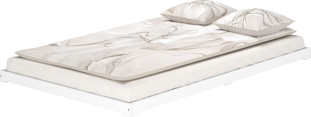 Weißes Bodenbett platzsparend extra niedrig in Überlänge 140x220 Kiefer V-60.47W-14-220ohne Zubehör