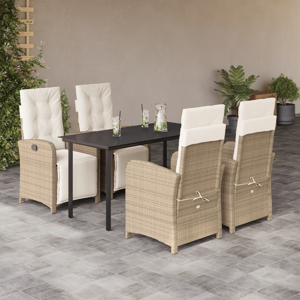 Maison Exclusive - 5-tlg. Garten-Essgruppe mit Kissen Beige Poly Rattan