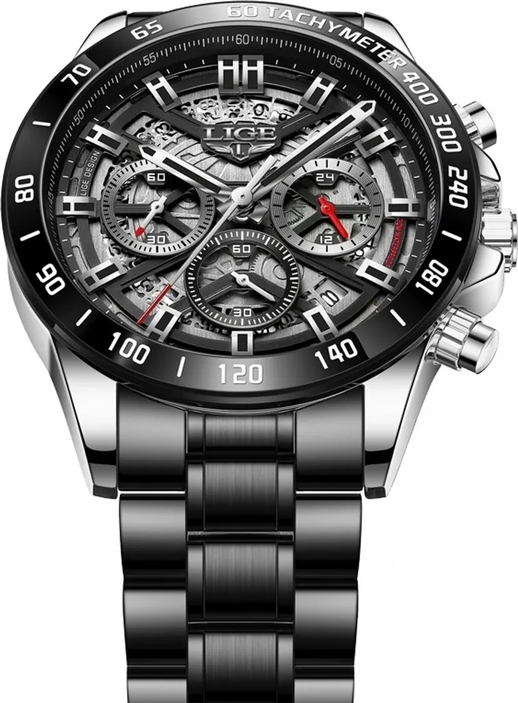 Montre LIGE Seth Homme Noir et Argenté KP14653 - Chronographe Élégant
