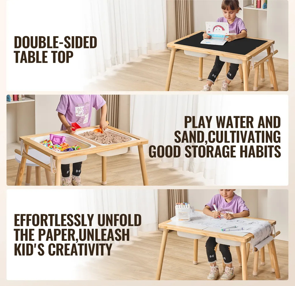 Table sensorielle VEVOR avec porte-rouleau papier et 2 récipients