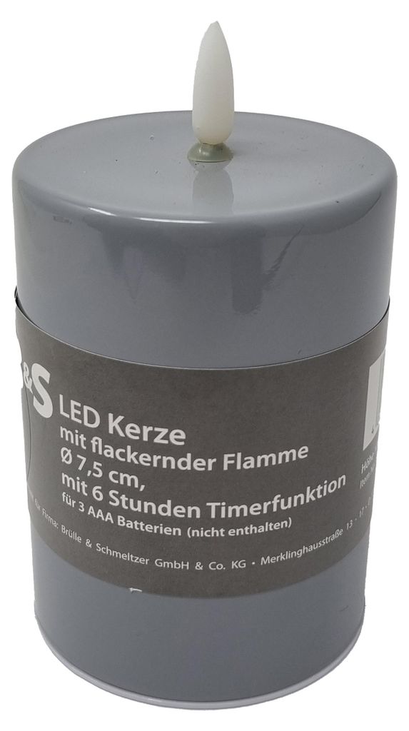 LED Kerze Grau Glas hochglanz 3D Flamme 6 Stunden Timer 10 Produktbild 
