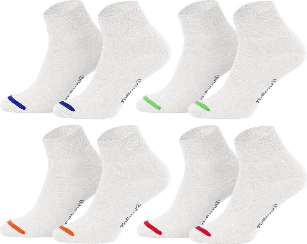 Tobeni 8 Paar Damen Herren Kurzsocken Quarter Socks Uni Socken Kurz ohne Gummi, Farbe:Weiss farbige Spitze, Grösse:47-50