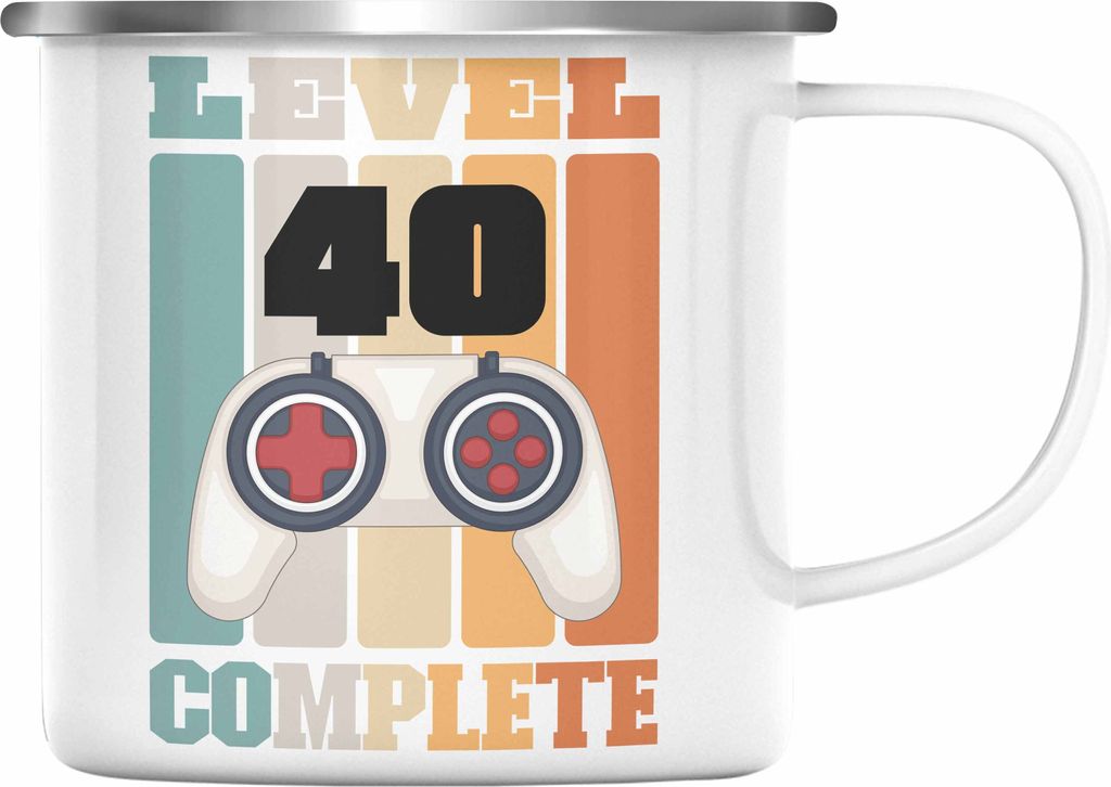 Trendation - 40. Geburtstag Emaille Tasse Mann Geschenk 40er Geschenkidee 40 Mutter Vater Männer Lustig Geschenke Gamer Geschenke (Silber)