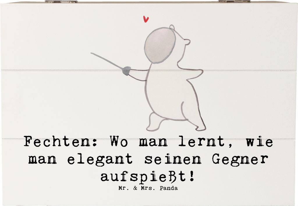 Mr. & Mrs. Panda Truhe Fechten Eleganz 22 x 15 cm - Weiß - Geschenk, Box, Disziplin, Sportart, Holzkiste, Präzision, Sportarten, Schatzkiste, fot...