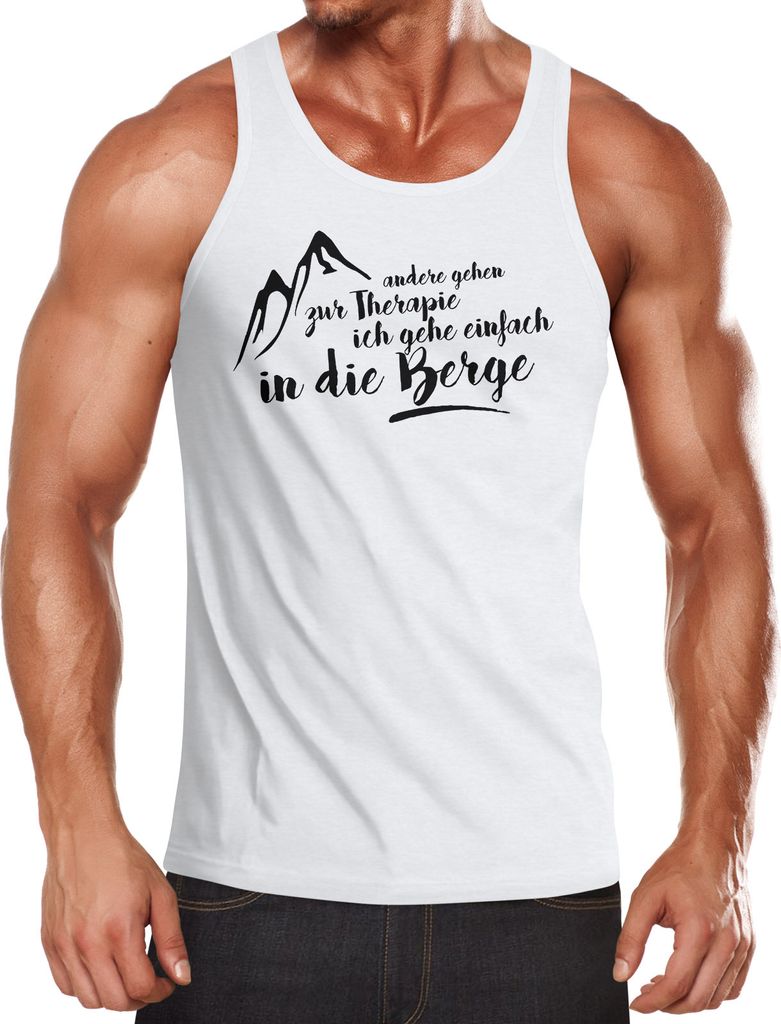 Herren Tanktop Wandern andere gehen zur Therapie, ich gehe einfach in die Berge Moonworks weiß XL