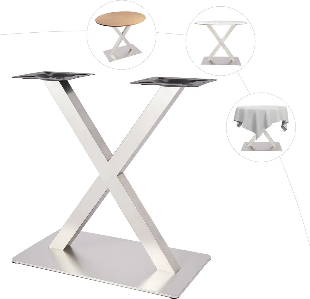 Piétement de table à manger en X inox argent - Support design industriel - 3