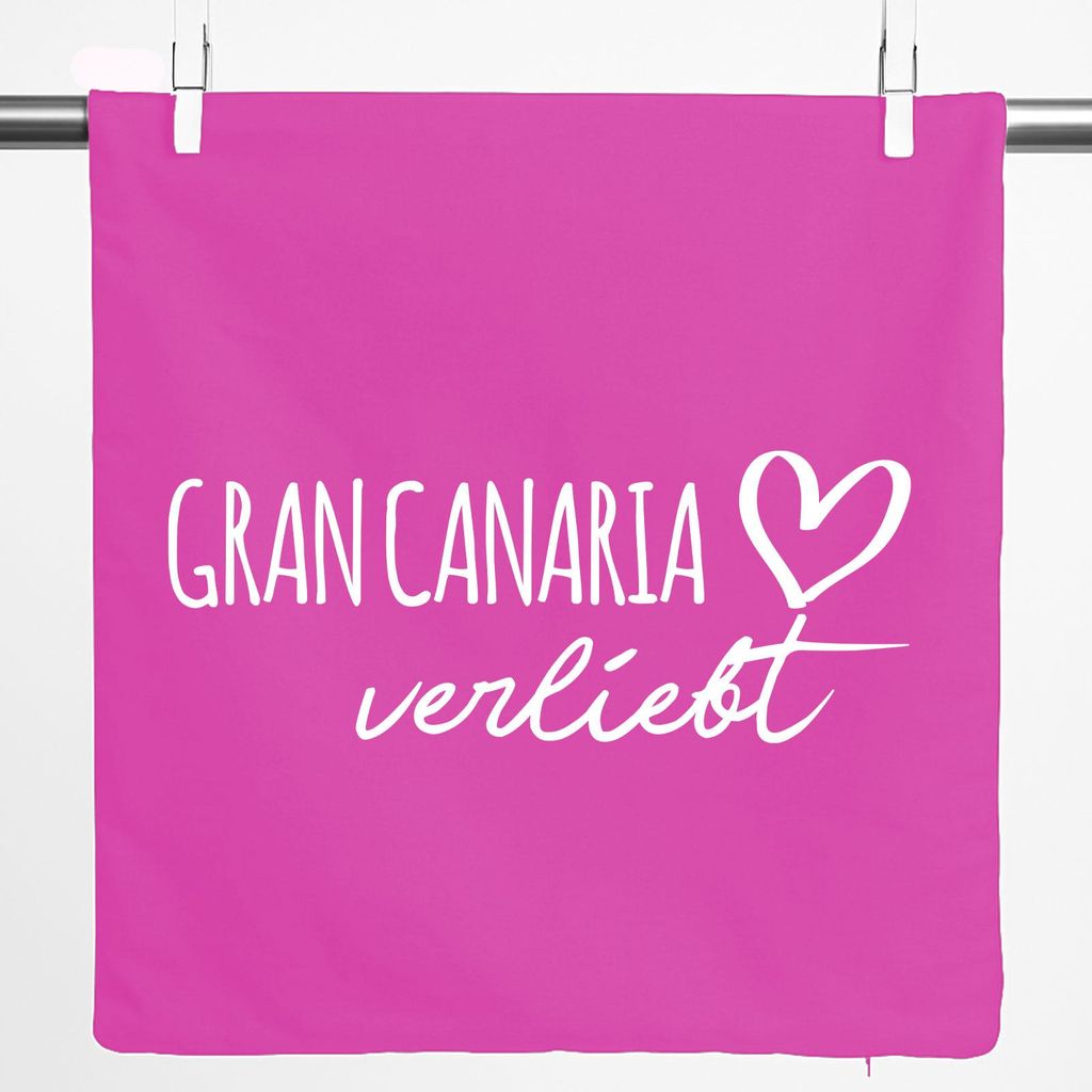 Huuraa Kissenbezug Gran Canaria verliebt 40x40cm Fuchsia Baumwolle Dekokissenbezug Geschenkidee