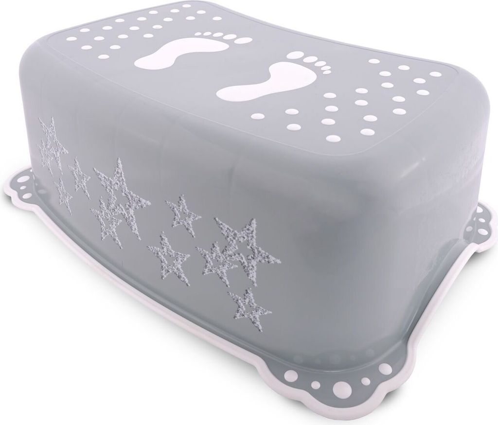 Lorelli Badhocker kleine Sterne einstufiger Tritthocker Gummi-Noppen rutschfest grau