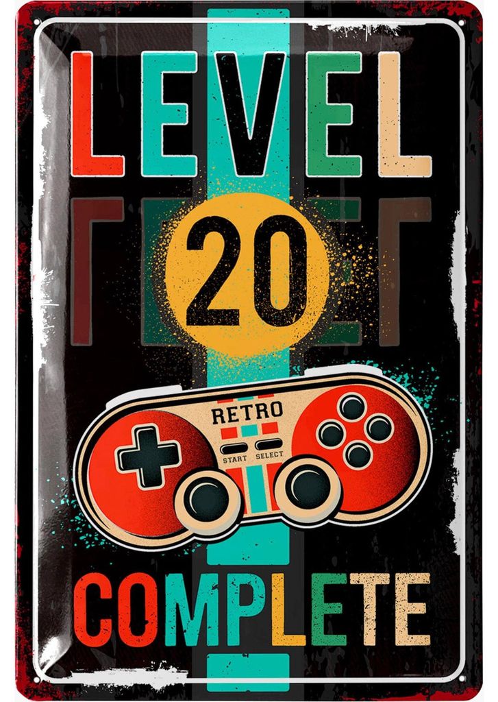 Blechschild 20 Schild Geburtstag - LEVEL 20 COMPLETE - Deko Produktbild 