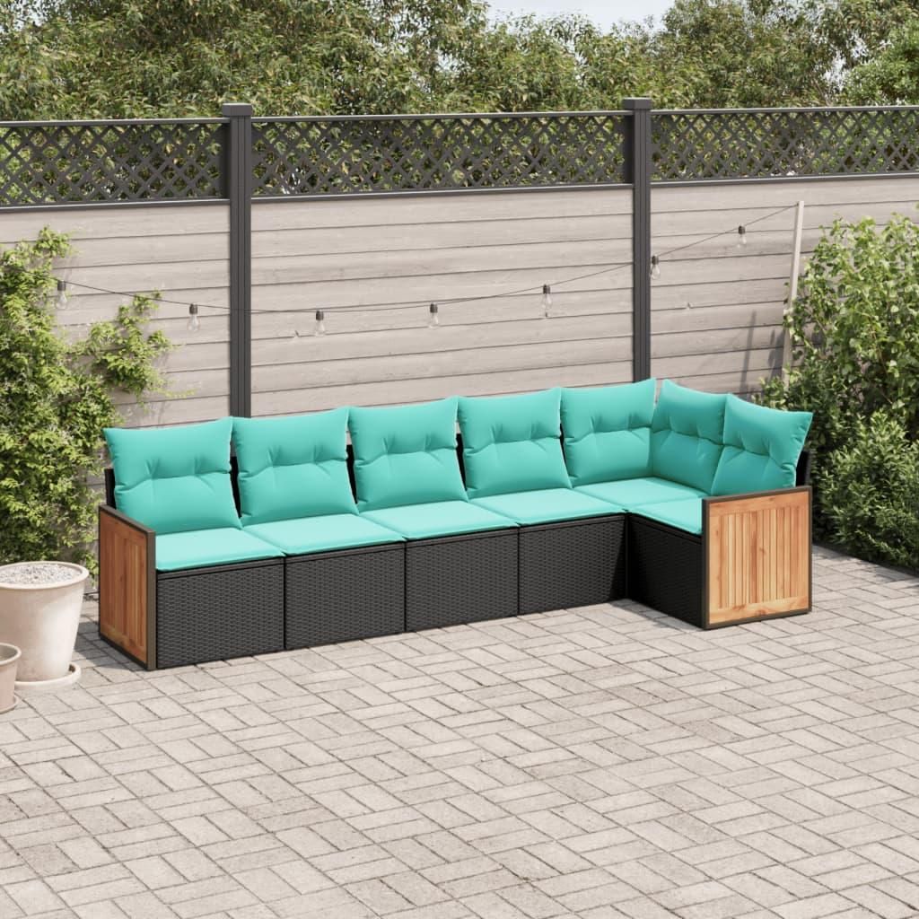 Maison Exclusive - 6-teiliges Gartensofa-Set mit Kissen, schwarzes Polyrattan