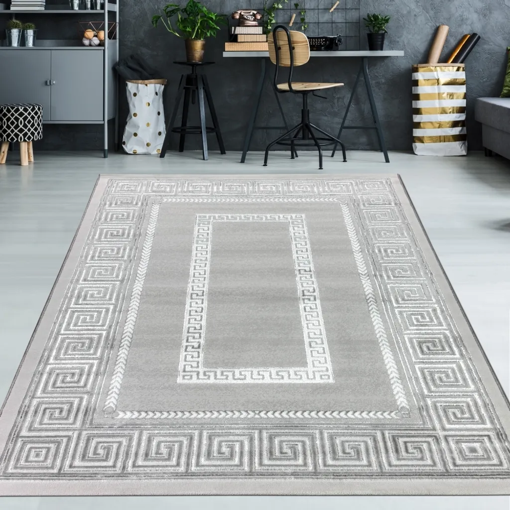 Tapis design à bordure décorative 160x230 cm coloris gris crème noir