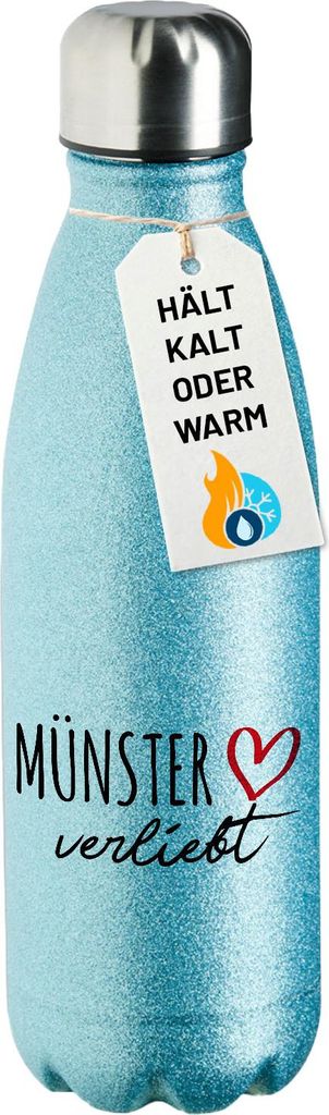 Huuraa Trinkflasche Münster verliebt 500ml Blue Edelstahl Wasserflasche Trinkflasche Geschenkidee