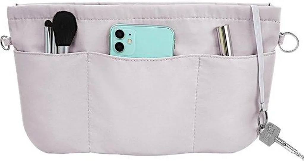 Pochette de rangement voyage en nylon gris, idéal pour clés et mobile