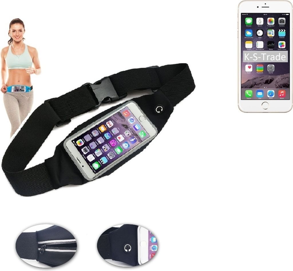 K-S-Trade Jogging-Armband kompatibel mit Apple iPhone 6s Gürteltasche Umhängetasche Bauchtasche schwarz Sport Running Jogging Fitness Laufen