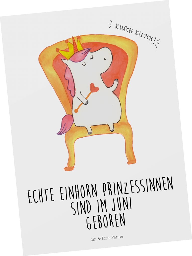 Mr. & Mrs. Panda Postkarte Juni - Weiß - Geschenk, Einhorn, Prinzessin, Unicorn, bildkarte, Monat, Fotokarte, Geburtstagsgeschenk, Grußkarte, Ans...