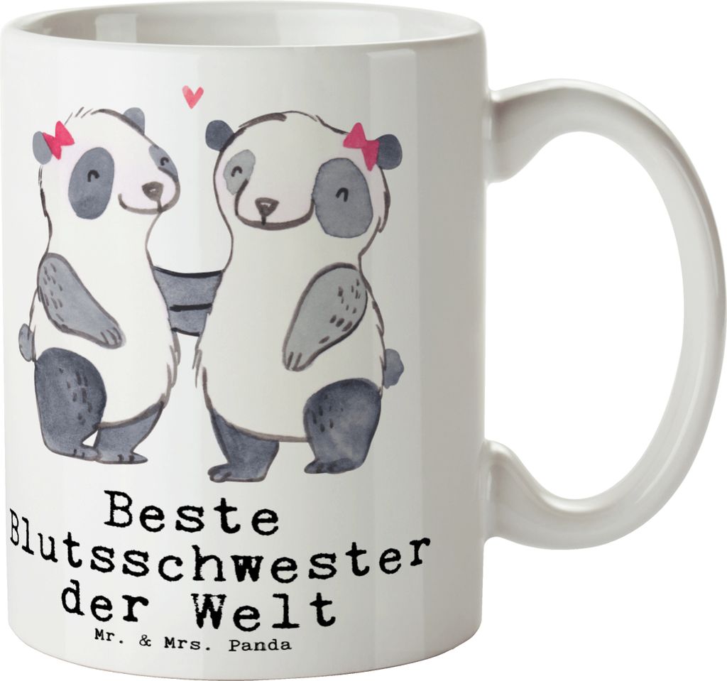 Mr. & Mrs. Panda Tasse Panda Beste Blutsschwester der Welt - Weiß - Geschenk, mit Motiv, Teetasse, Kleinigkeit, Blutsgeschwister, Geschenkidee, ha...