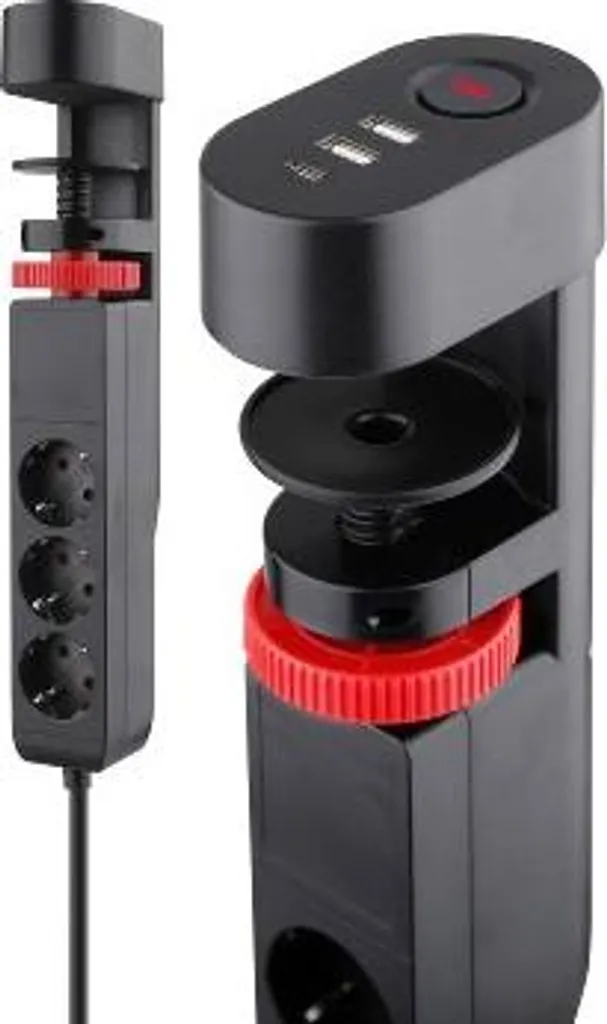 Multiprise 3 Prises Montage Table USB REV Ritter avec Fixation Rapide