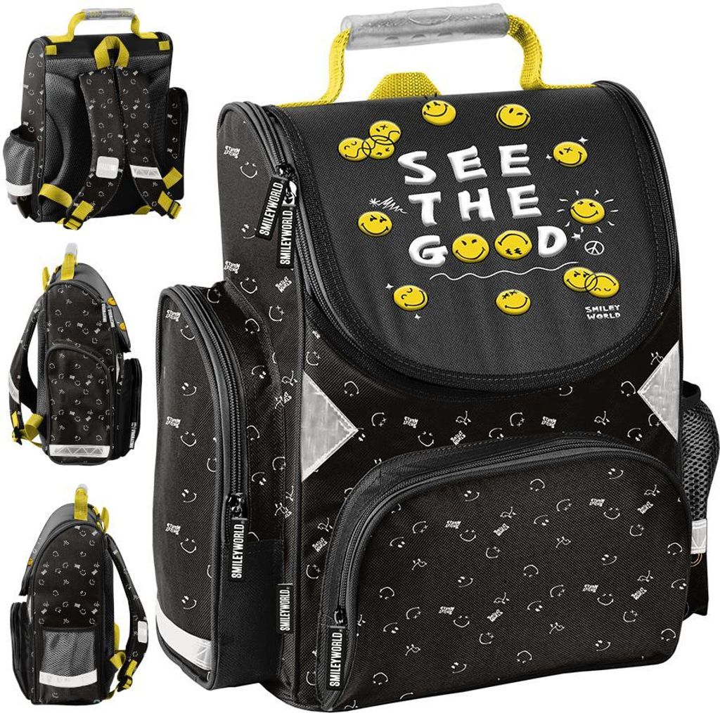 PASO Schulranzen für Kinder 1.-3. Klasse Smiley Schwarz Produktbild 