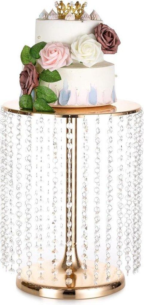 Metallische Torte-Ständer, Kuchentorte-Ständer, mit Acryl-Kristallen-Haken, 40 cm, runde Torte-Abstellfläche für Afternoon Tea, Dessert, Displa...