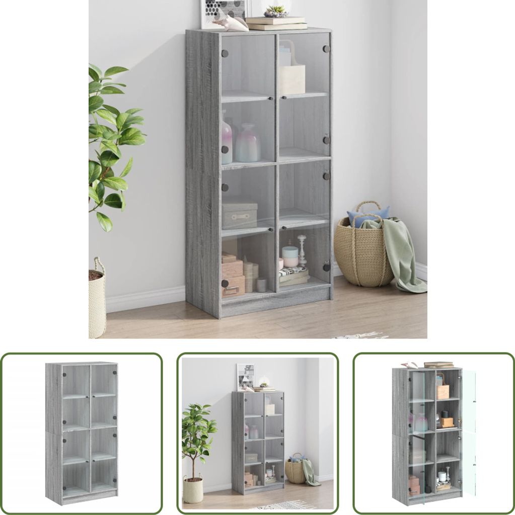 The Living Store Highboard mit Türen Grau Sonoma 68x37x142 cm Holzwerkstoff