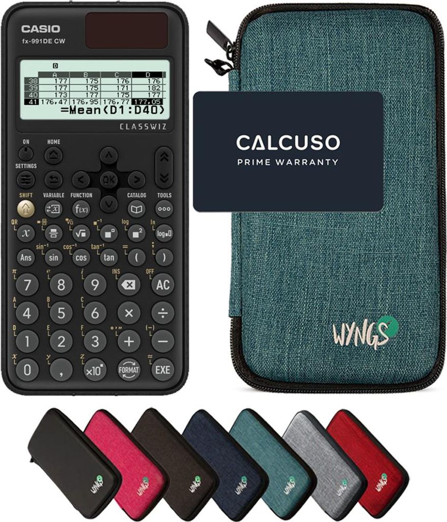 Casio fx-991DE CW ClassWiz inkl. WYNGS Schutztasche Türkis - Wissenschaftlicher Taschenrechner - Basic Set