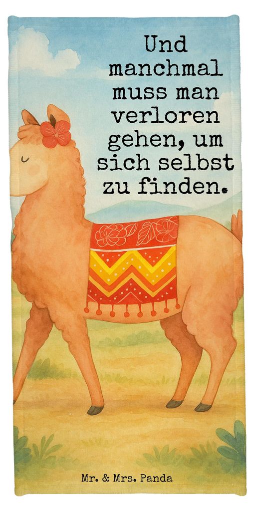 Mr. & Mrs. Panda Badehandtuch Alpaka Stolz Design - Weiß - Geschenk, Badelaken, Handtuch, Reisehandtuch, Sport, Strandtuch, Lama