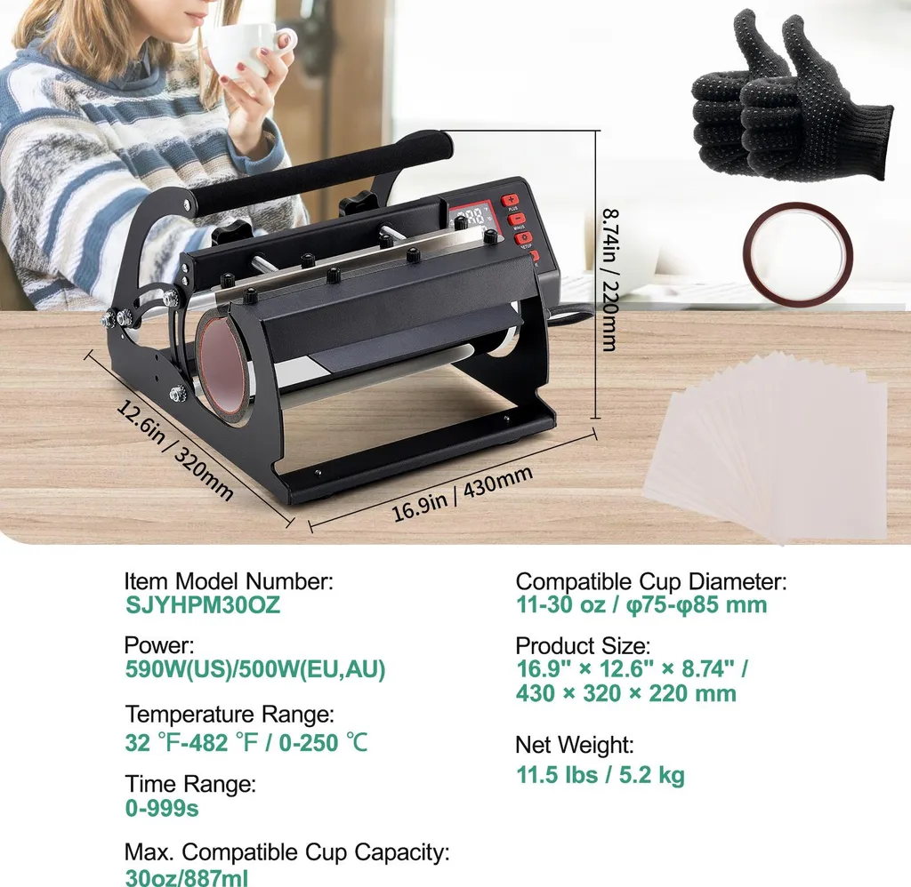SucceBuy stampa di calore per la sublimazione tazza 887ml fai da te nero - 7