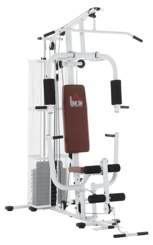 AIORBER Kraftstation Multigym 150x110x210 cm mit Latzug Beincurl Gewichten, Home Gym Fitnessgerät Metall Kunstleder Weiß