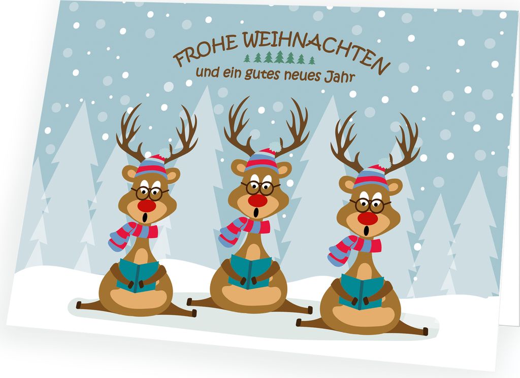 Weihnachtskarte Lustige Rentiere mit passendem Umschlag 10x Karte 10x Umschlag