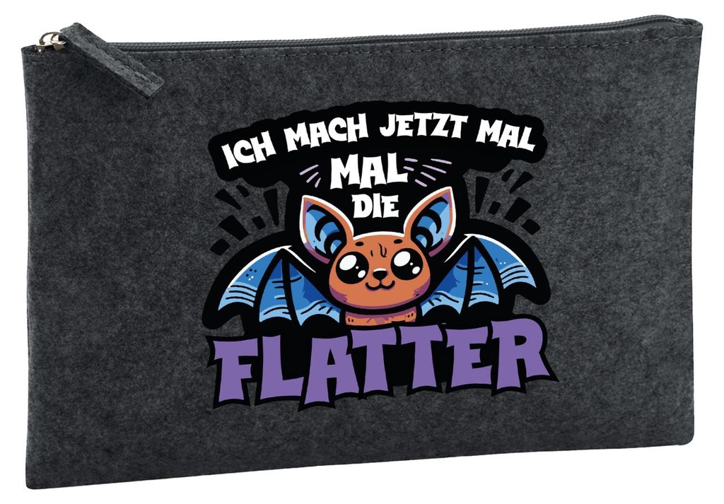 Huuraa Kulturbeutel Ich mach jetzt die Flatter Fledermaus 1 Liter Charcoal Filz Kosmetiktasche Geschenkidee