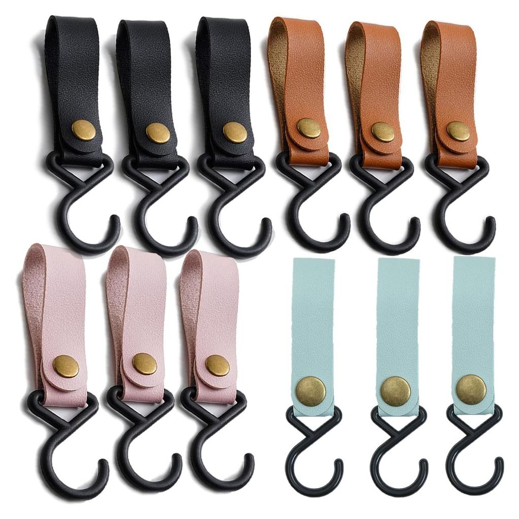 S-Haken mit Lederschlaufe, 12 Stück multifunktionale S-Haken mit Lederschlaufe, Haken für Kleiderschrank, Garderobe, Camping, Schlafzimmer, Küche