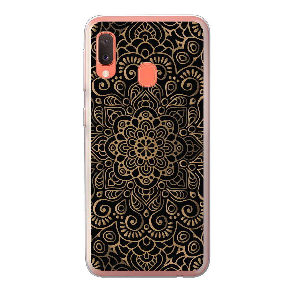 MuchoWow Handyhülle Schutzhülle Hülle für Samsung Galaxy A20e Goldenes Muster auf schwarzem Hintergrund Silikon Softcase Handy Hülle - Abdec...