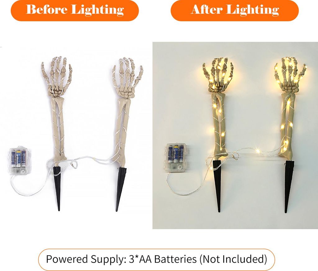 2er-Pack Halloween-Skelett-Armstab-Lichterkette mit 48 LEDs, 1,5 m lange Lichterkette, batteriebetrieben, realistisch aussehende Pfähle für Party...
