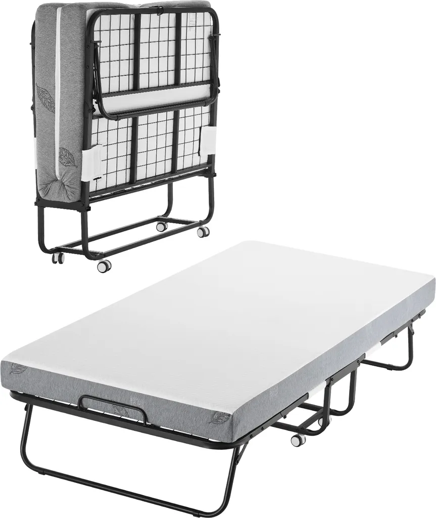 Lit Pliant 1 Place Matelas à Mémoire de Forme Épais et Cadre Acier