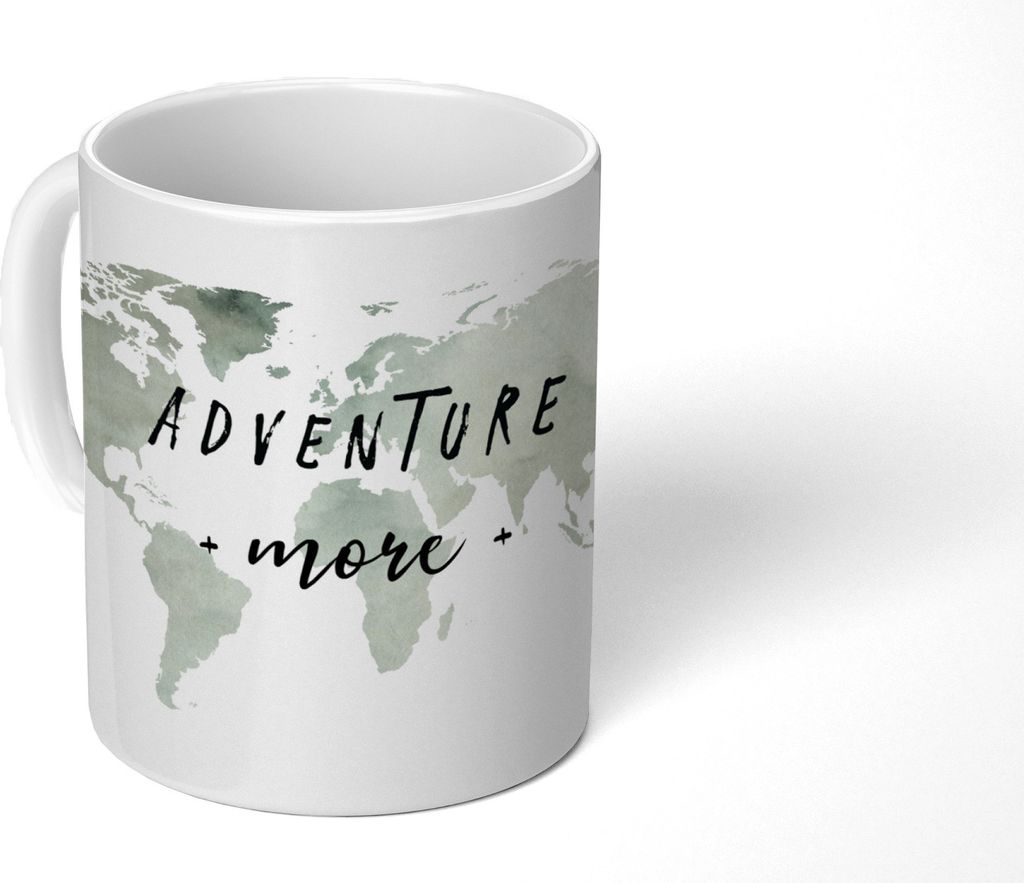MuchoWow Tasse Kaffeetasse Kaffeebecher 350 ml Weltkarte - Grau - Zitat Teetasse - Fototasse - Becher - Keramikbecher - Teebecher - Kaffeetasse -...