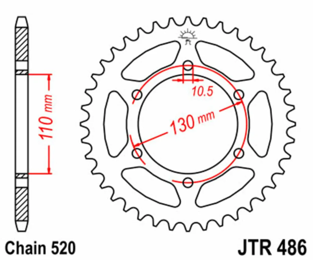 Corona Posteriore Acciaio JT JTR486 Passo 520 - Ricambio OEM+