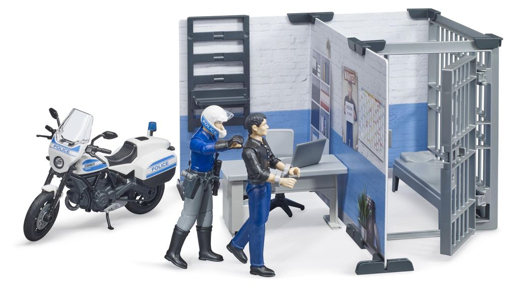 bruder 62732 - Bworld Polizeistation mit Polizeimotorrad - Produktbild 