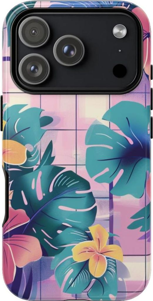 Tropisches Blumenmuster mit pinken und gelben Blüten – Hülle Kompatibel mit iPhone 17 Pro
